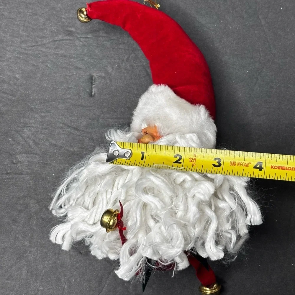 Vintage Rubber Face Santa Claus Head Ornament With Jingle Bells